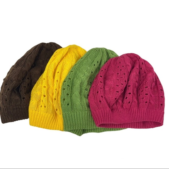 Children’s Knit Cap Hat Hollow Beanies One Size Set of 4 Assorted Colors - Picture 1 of 6